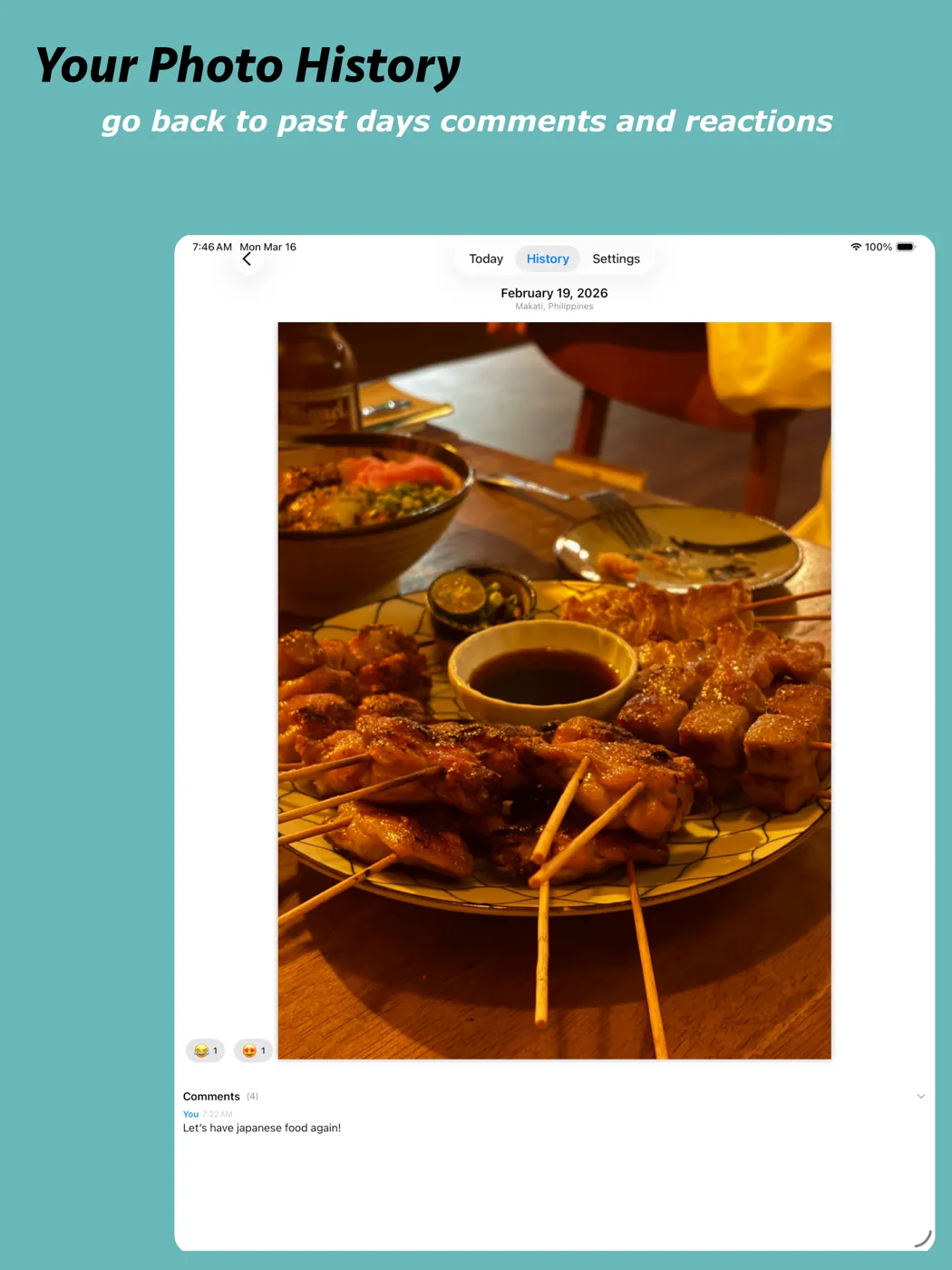 Browse your photo history and past comments on iPad